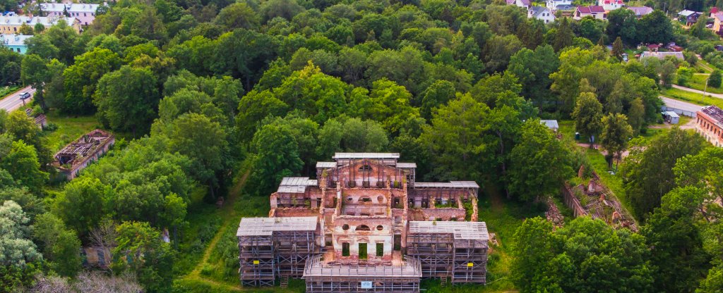 Ленинградская область, заброшенный Ропшинский дворец,  - Фото с квадрокоптера