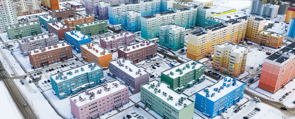 Цветный дома расположенные в северной части города по ул.Скочилова - Репина, Ульяновск - Фото с квадрокоптера