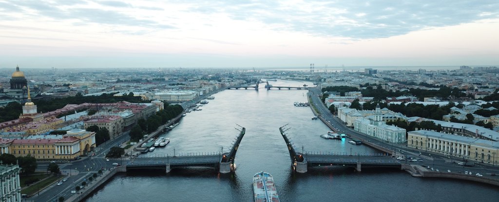 Белые ночи, Санкт-Петербург разводные мосты, Санкт-Петербург - Фото с квадрокоптера