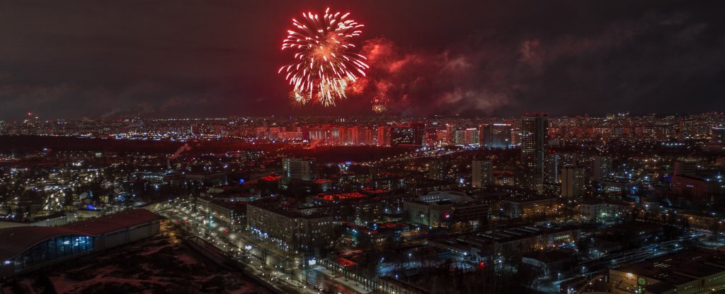 Салют на 23 февраля, ВДНХ. Москва.,  - Фото с квадрокоптера