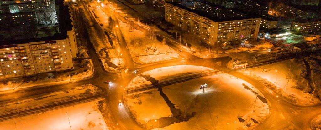 г. Прокопьевск, пр. Строителей ночью, Прокопьевск - Фото с квадрокоптера