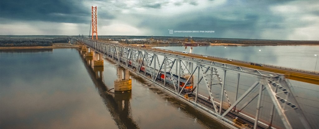 Вантовый мост через р. Обь,  - Фото с квадрокоптера