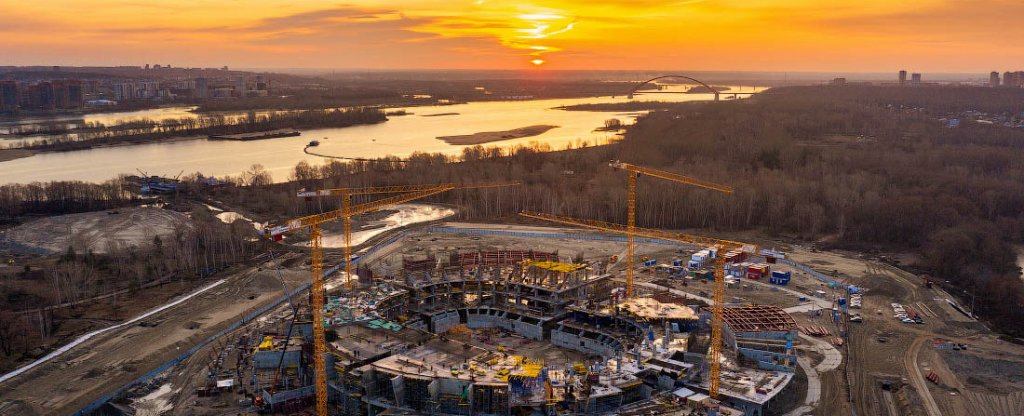 Строительство ледовой арены, Новосибирск - Фото с квадрокоптера