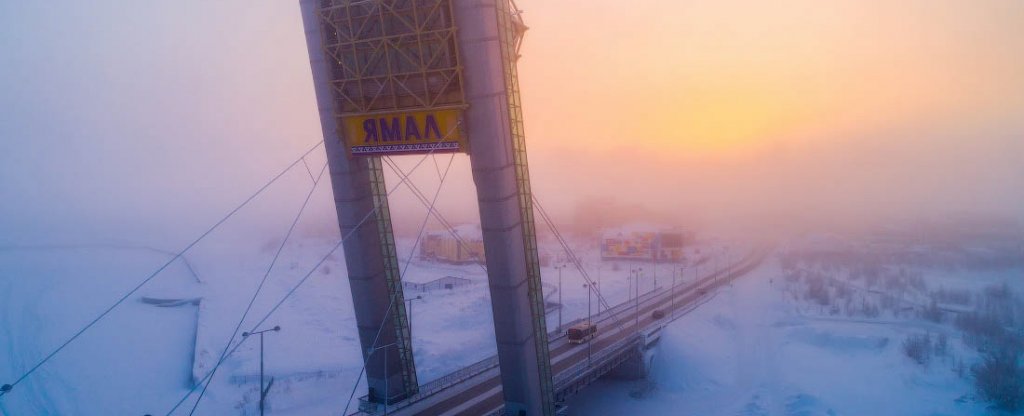 Мост «Факел» через реку Шайтанка, Салехард - Фото с квадрокоптера