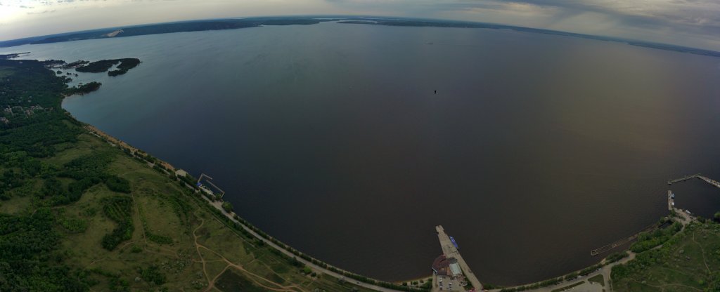 Панорама (сфера) над набережной Тольятти летом,  - Фото с квадрокоптера