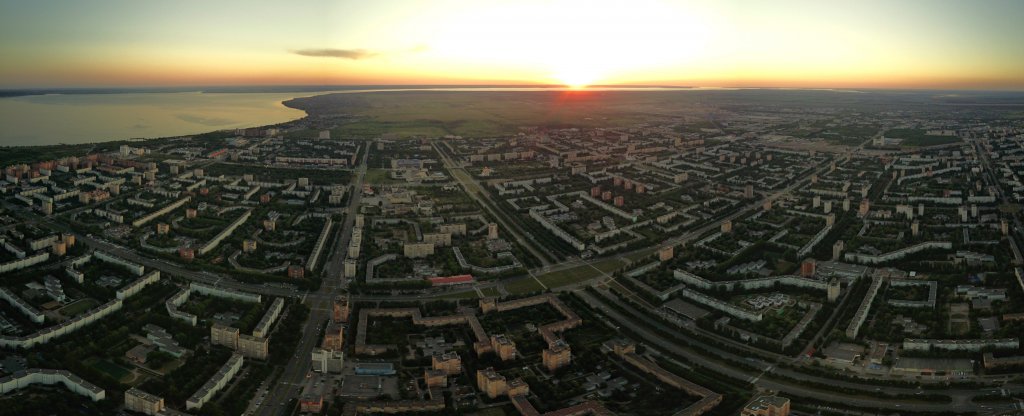 Съемка городской панорамы (сфера) на закате,  - Фото с квадрокоптера