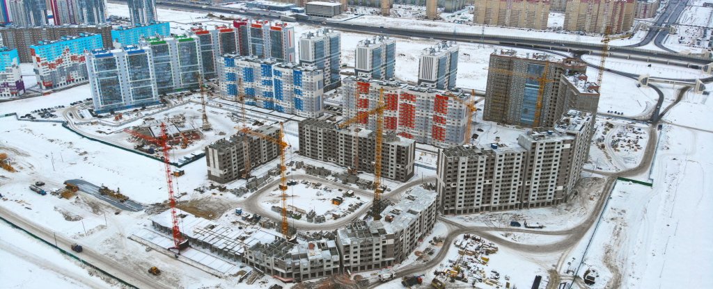 Строительство жилого квартала 1964 г. Тюмень,  - Фото с квадрокоптера