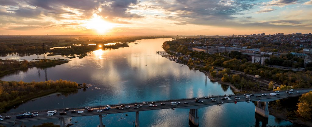 закат река Самарка, Самара - Фото с квадрокоптера