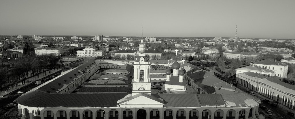 Храм Спаса-в-рядах, чёрно-белый вариант,  - Фото с квадрокоптера