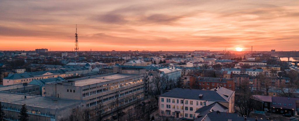 Закат над городом,  - Фото с квадрокоптера