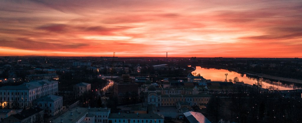 Закат над городом,  - Фото с квадрокоптера