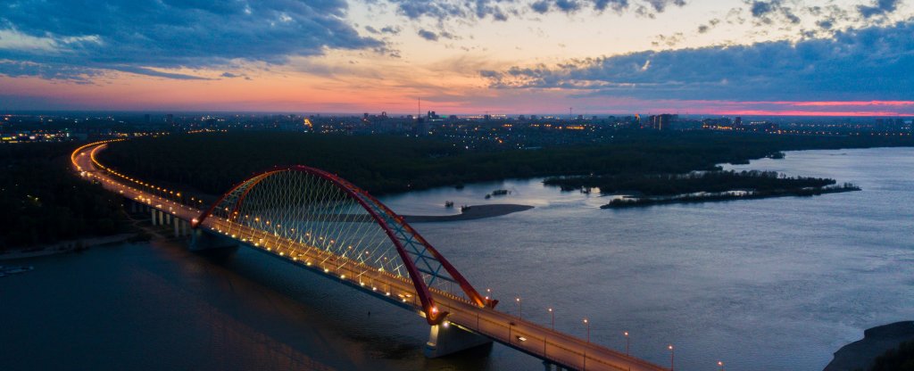 Закат на реке Обь в Новосибирске, Новосибирск - Фото с квадрокоптера