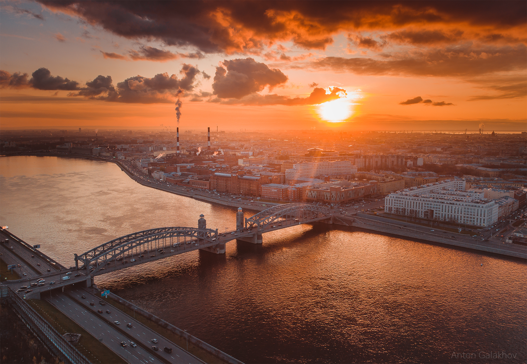 Санкт-Петербург Большеохтинский мост вид сверху