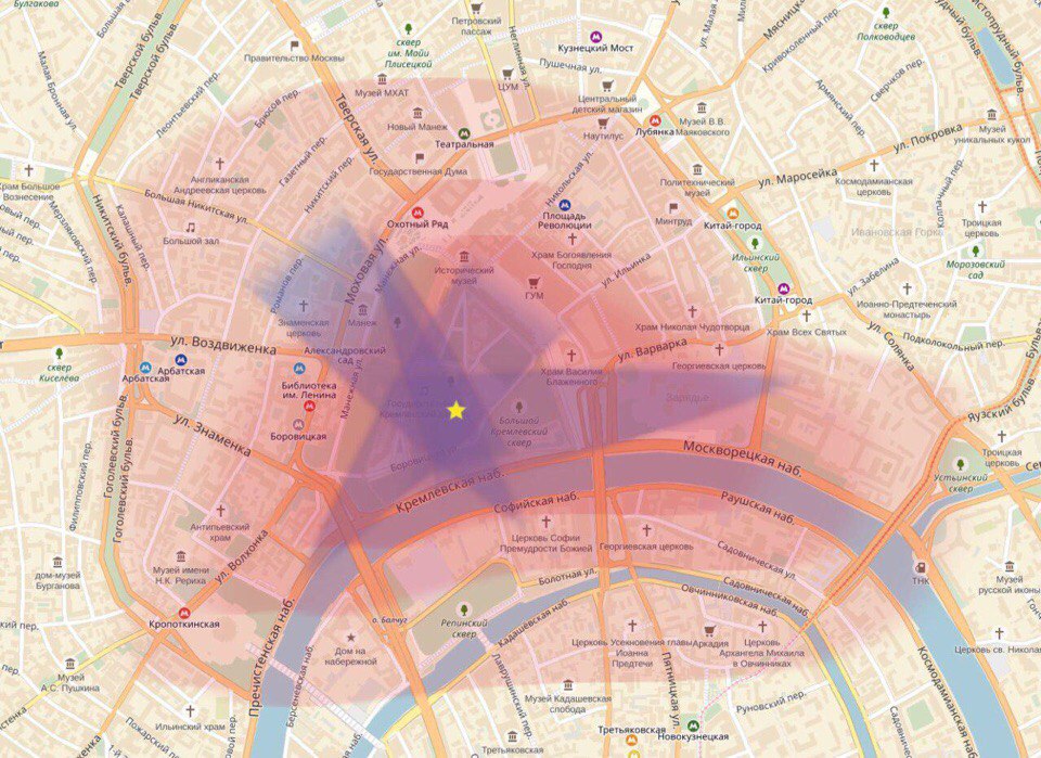 Карта глушилок возле Московского Кремля